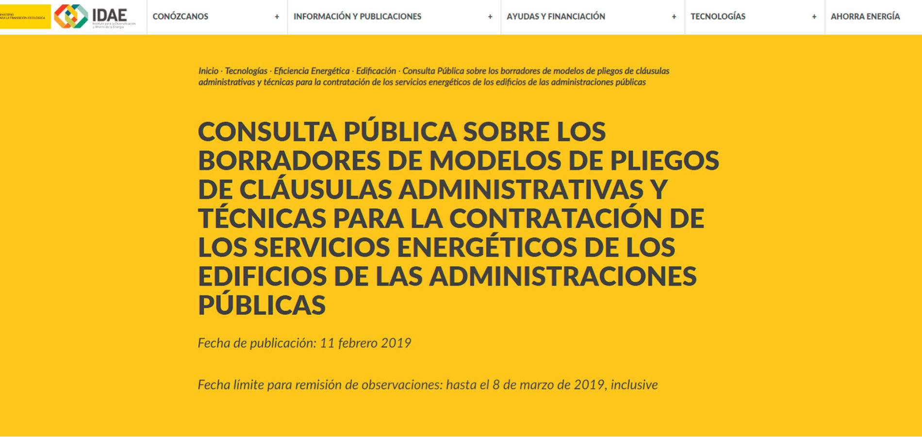 IDAE Eficiencia Energética – Modelos de Pliegos